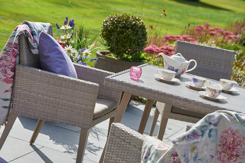 90cm Hampstead Stone Square Dining Table with 4 Dining Armchairs