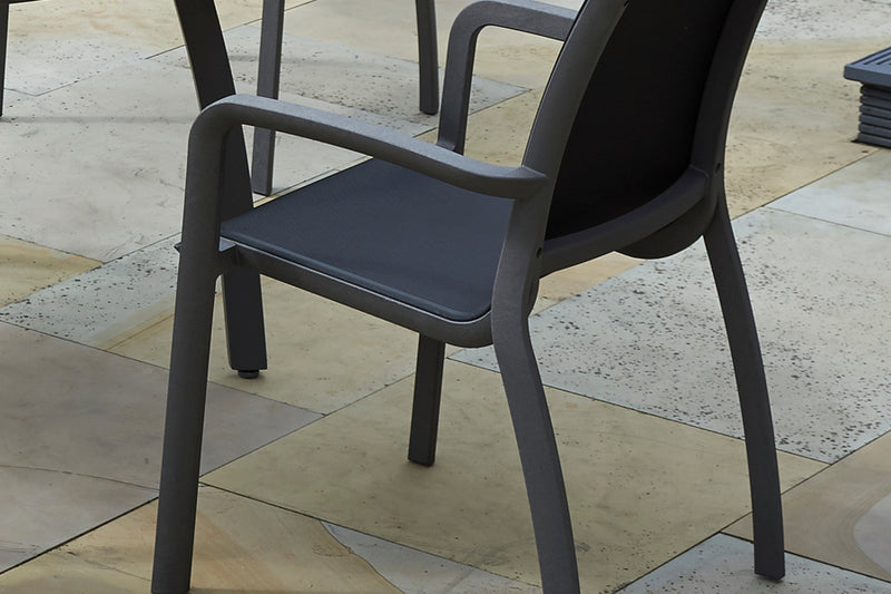 90cm Paris Volcano/Grey Square Dining Table with 2 Volcano/Black Stacking Armchairs