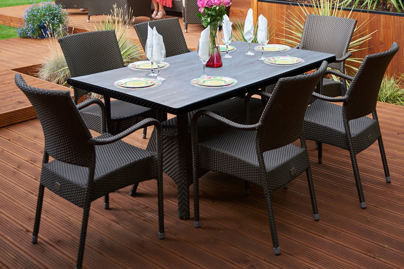 160cm Windsor Bronze Rectangular Dining Table with 6 Stacking Armchairs