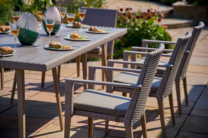 240cm Hampstead Stone Rectangular Dining Table with 8 Stacking Armchairs