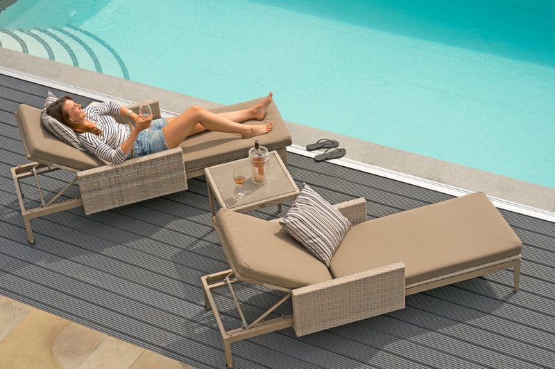 2 Hampstead Stone Sun Loungers with Side Table