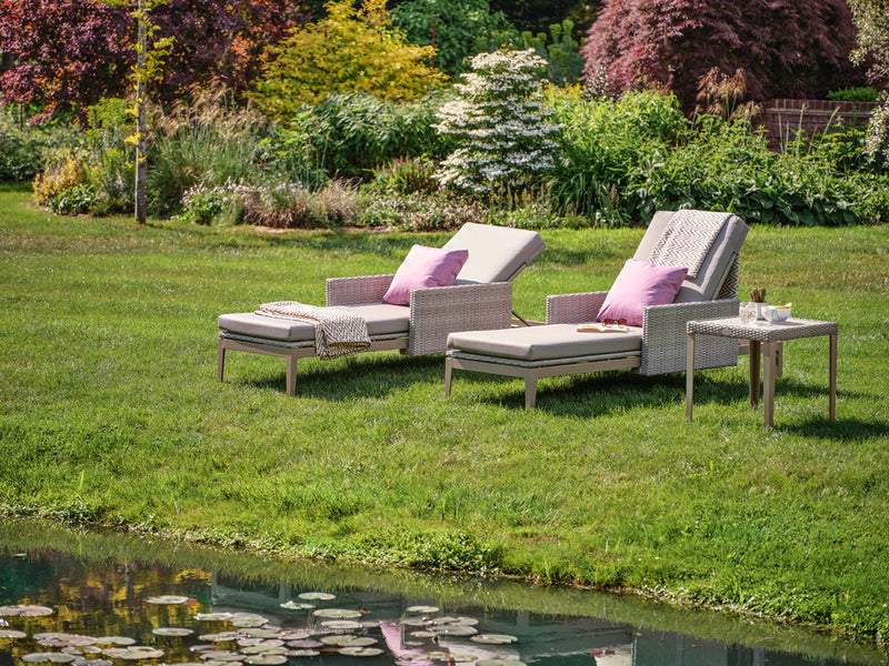 2 Hampstead Stone Sun Loungers with Side Table