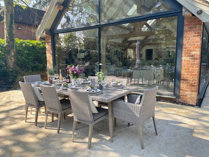 240cm Hampstead Stone Rectangular Dining Table with 2 Dining Armchairs & 6 Dining Chairs