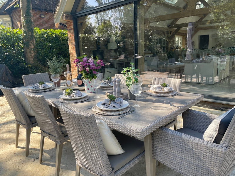 240cm Hampstead Stone Rectangular Dining Table with 2 Dining Armchairs & 6 Dining Chairs
