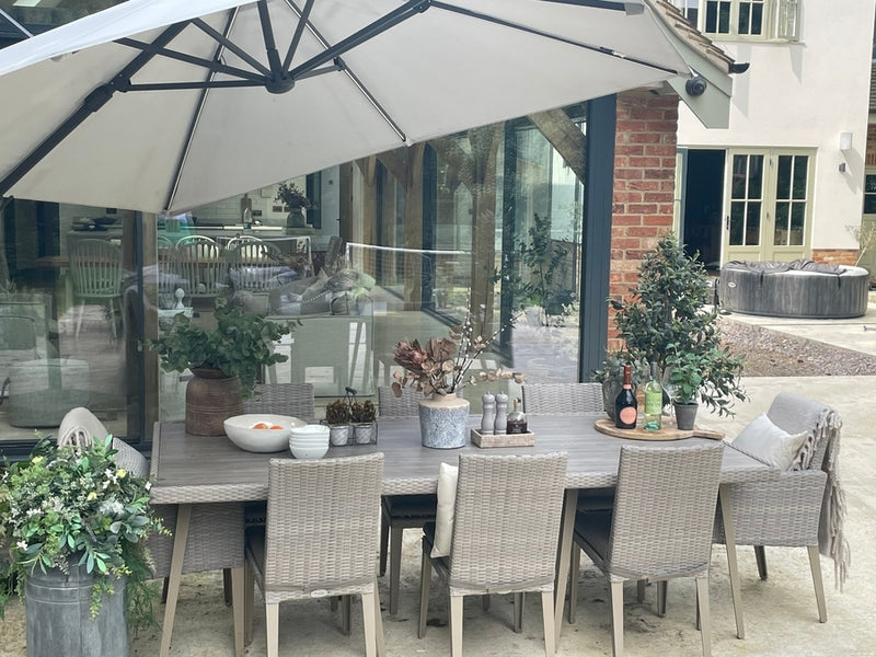 240cm Hampstead Stone Rectangular Dining Table with 2 Dining Armchairs & 6 Dining Chairs