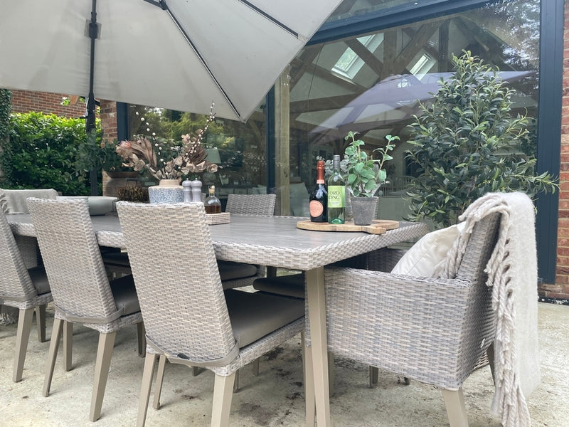 240cm Hampstead Stone Rectangular Dining Table with 2 Dining Armchairs & 6 Dining Chairs