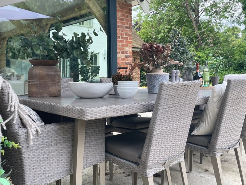 240cm Hampstead Stone Rectangular Dining Table with 2 Dining Armchairs & 8 Dining Chairs
