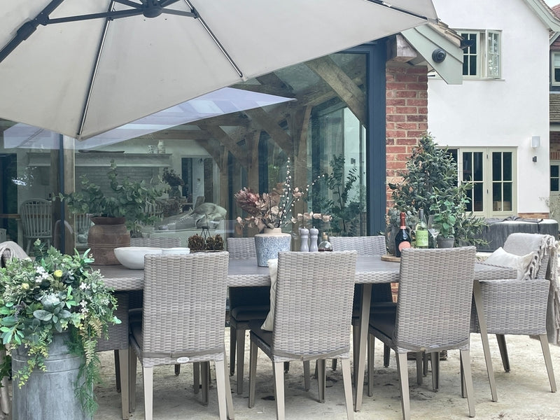 240cm Hampstead Stone Rectangular Dining Table with 2 Dining Armchairs & 6 Dining Chairs