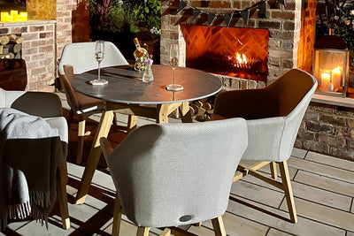 100cm Henley Porcelain Slate & Teak Round Dining Table with 4 Richmond Dining Armchairs