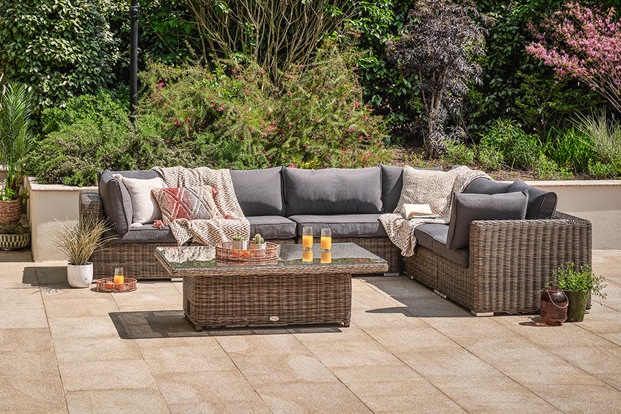 Mayfair Rattan Modular Sofa Set J Standard Beige 80cm Mayfair Square Coffee Table