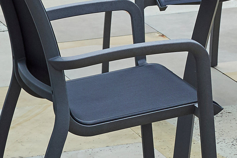 90cm Paris Volcano/Grey Square Dining Table with 4 Volcano/Black Stacking Armchairs