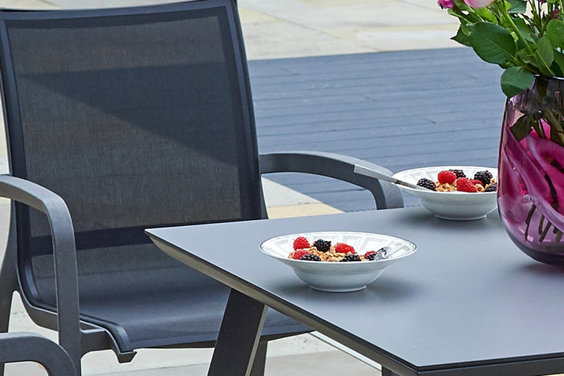 90cm Paris Volcano/Grey Square Dining Table with 4 Volcano/Black Stacking Armchairs