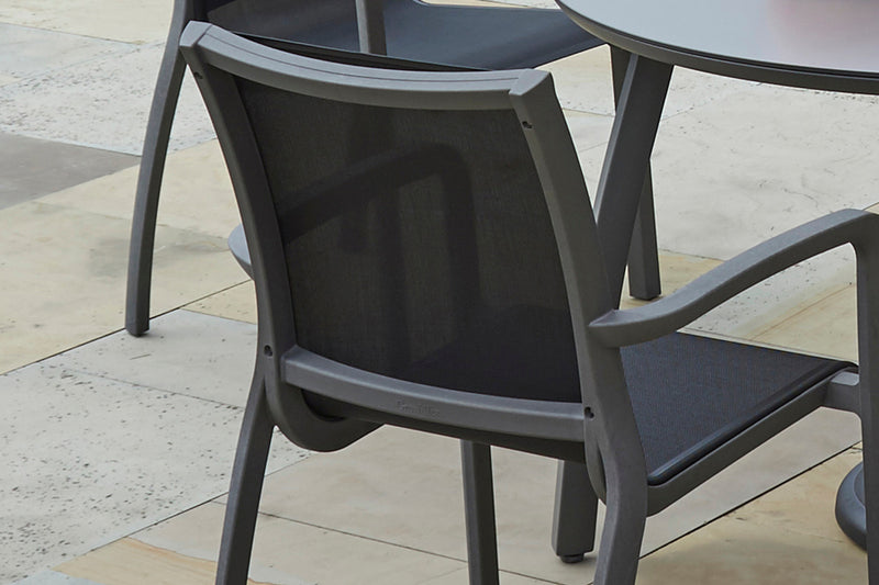 90cm Paris Volcano/Grey Square Dining Table with 2 Volcano/Black Stacking Armchairs