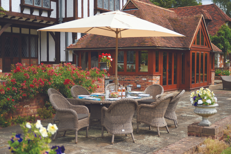 3.2m x 2.1m Deluxe Rectangular Aluminium Almond Parasol with 65kg Granite Base