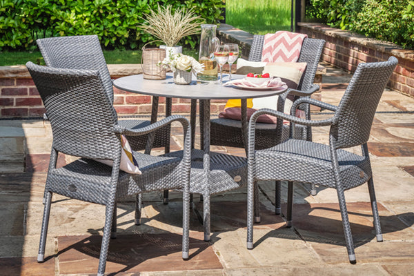 90cm Windsor Grey Round Dining Table with 4 Stacking Armchairs