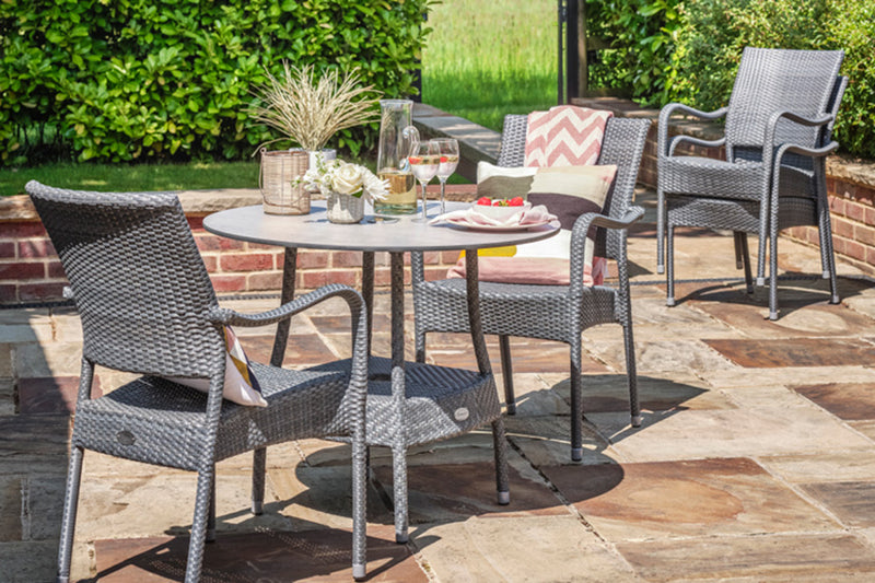 90cm Windsor Grey Round Dining Table with 4 Stacking Armchairs