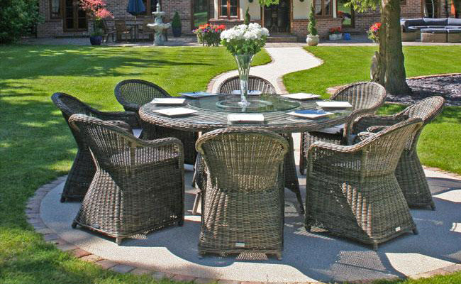 170cm Mayfair Round Dining Table with 8 Dining Armchairs