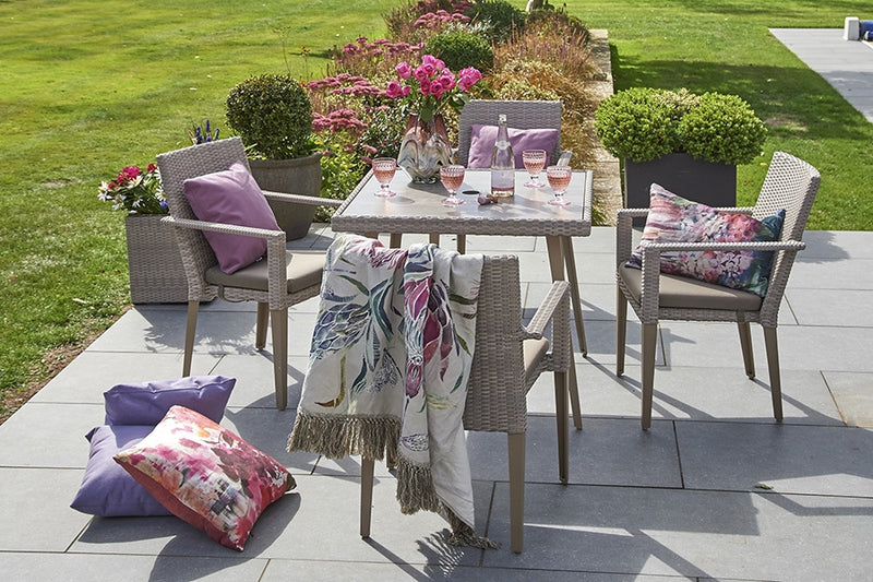 90cm Hampstead Stone Square Dining Table with 4 Stacking Armchairs