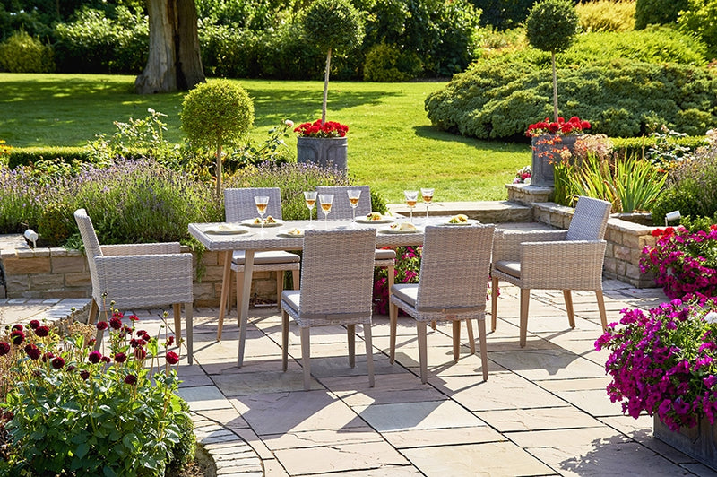 180cm Hampstead Stone Rectangular Dining Table with 2 Dining Armchairs & 4 Dining Chairs