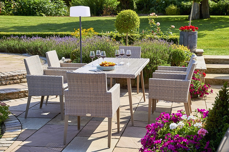 180cm Hampstead Stone Rectangular Dining Table with 6 Dining Armchairs