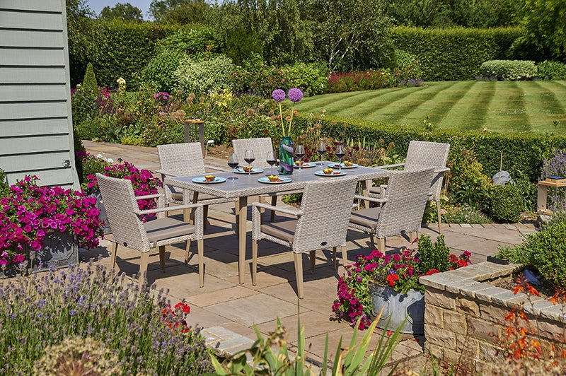 180cm Hampstead Stone Rectangular Dining Table with 6 Stacking Armchairs