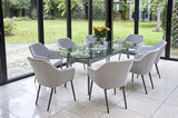230cm Henley Glass & Aluminium Dining Table with 8 Richmond Armchairs