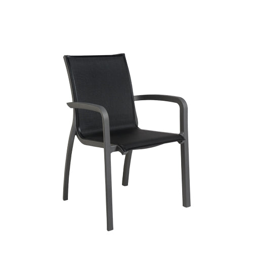 160cm Paris Volcano/Grey Rectangular Dining Table with 6 Volcano/Black Stacking Armchairs