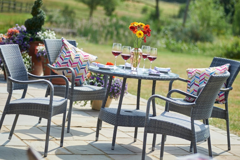 90cm Windsor Grey Round Dining Table with 4 Stacking Armchairs
