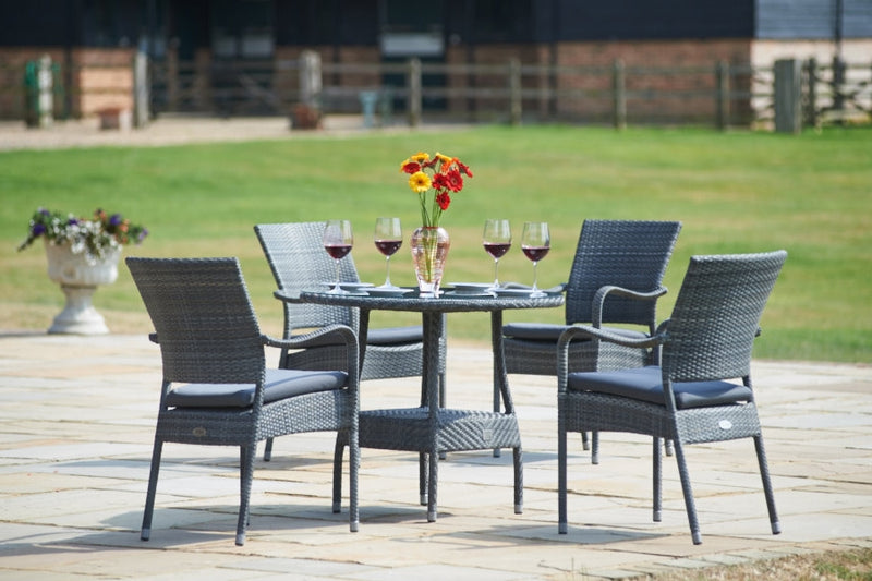 90cm Windsor Grey Round Dining Table with 4 Stacking Armchairs