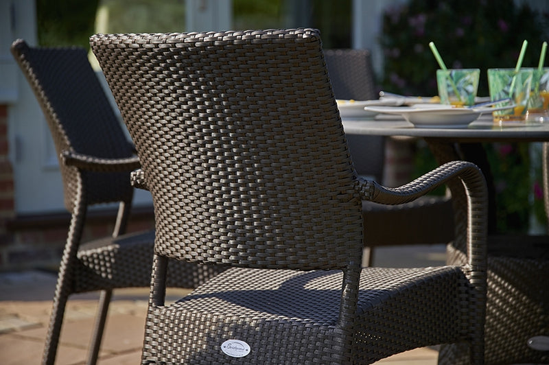 122cm Windsor Bronze Round Dining Table with 6 Stacking Armchairs